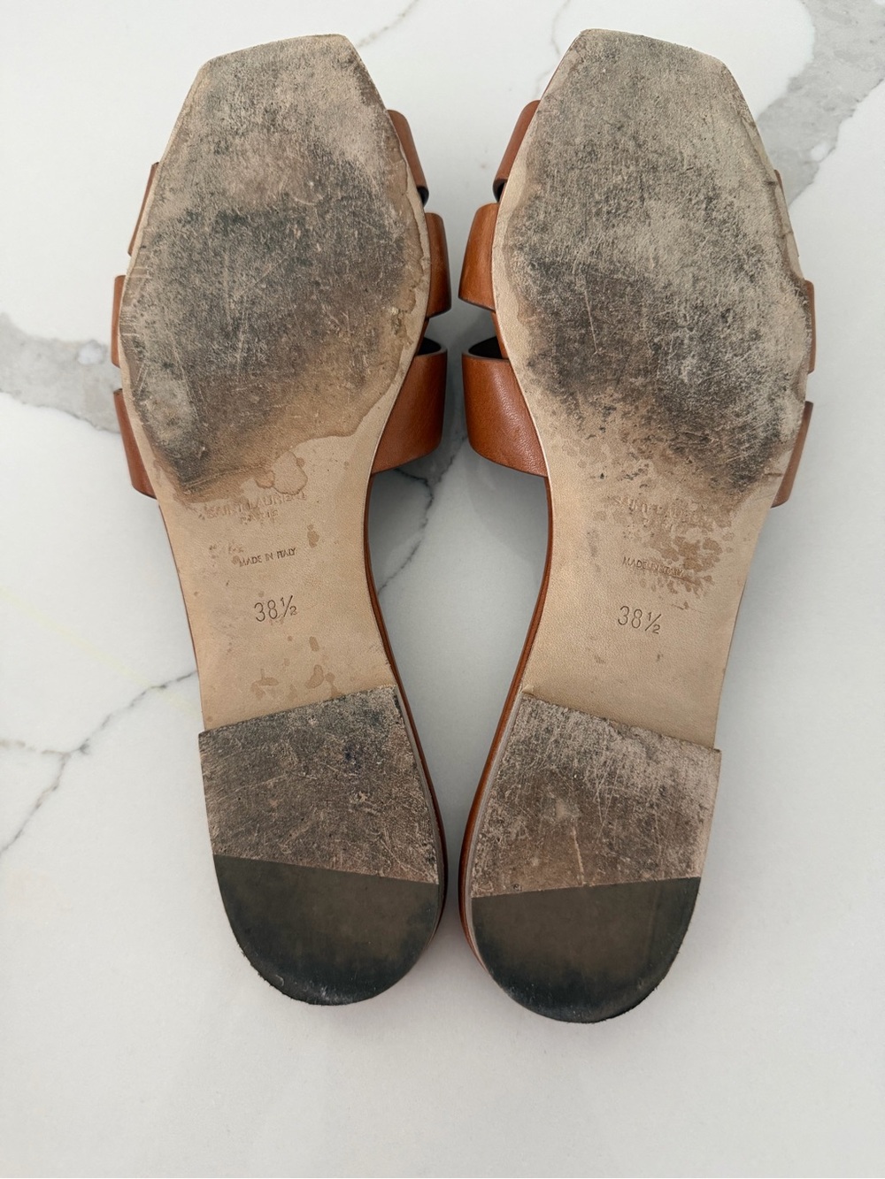 Saint Laurent Tan Leather Braided Slide Sandals - Picture 4 of 4